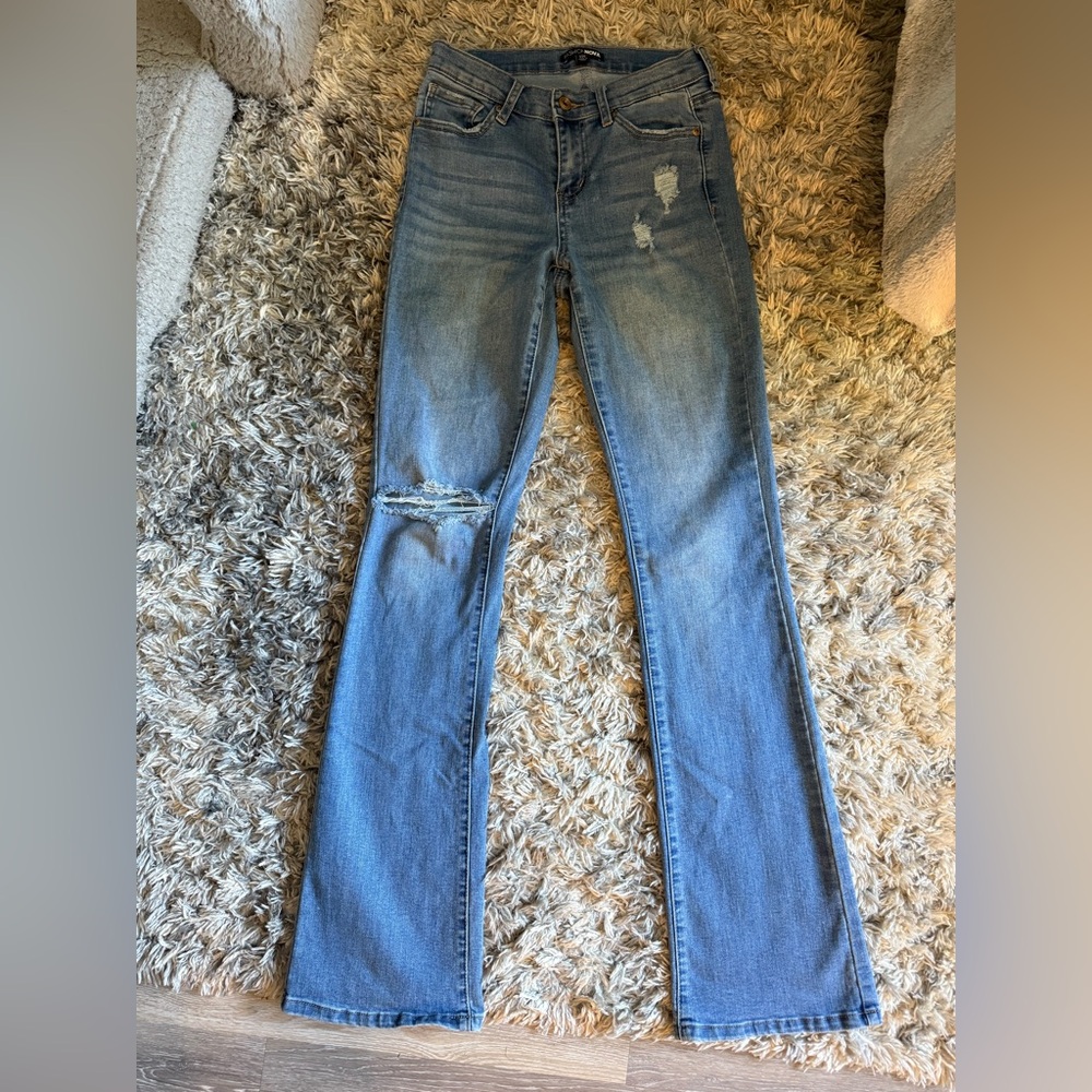 Fashion Nova Boot Cut Jeans with Distressed Details